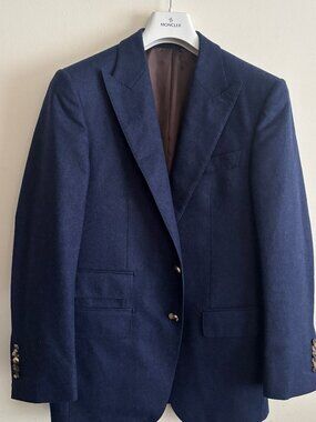 $850 Suitsupply Navy Wool Flannel 3 Roll 2 Peak Lapel Sport Coat/ Blazer - 38